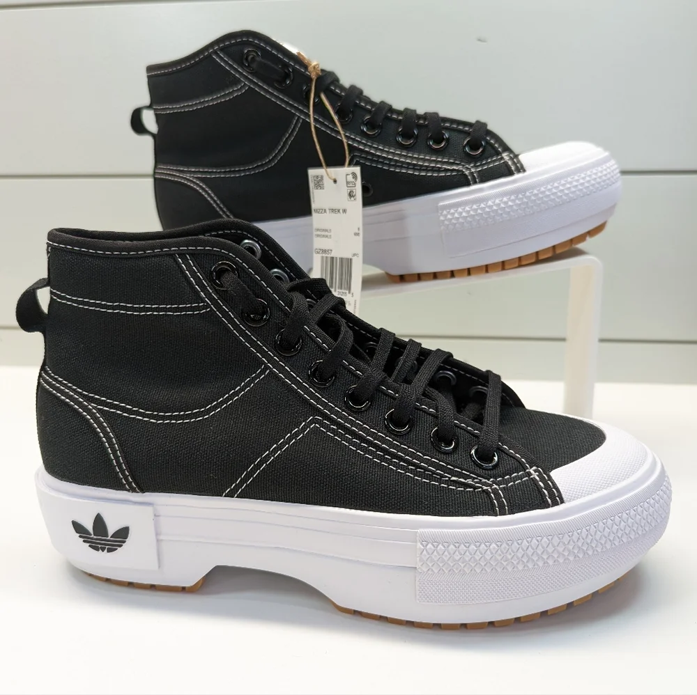 Adidas Nizza Trek Black White Casual Platform Hi Top Canvas Sneakers Women's 7.5 - Picture 3 of 11